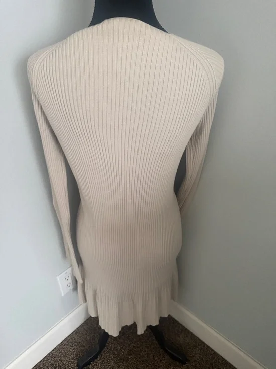 Express Long Ribbed Open Front Cardigan - Cream - Picture 3 of 6